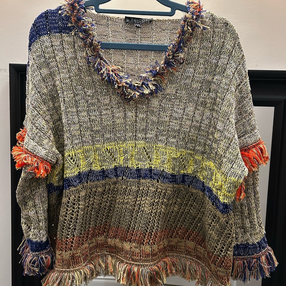 TRICOT CHIC Multicolor Fringed Knit Sweater